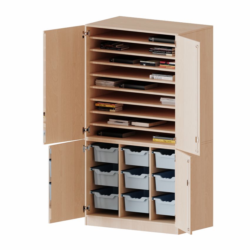 Bastelschrank 5 OH geteilte Türen, 9 Boxen L, 4 Dekore